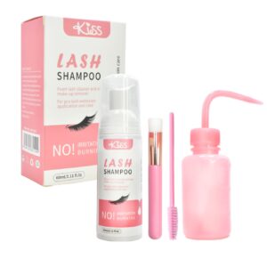 Kit De Lash Shampoo Para Pestañas Kiss 60 Ml Caja Rosada Con Blanco